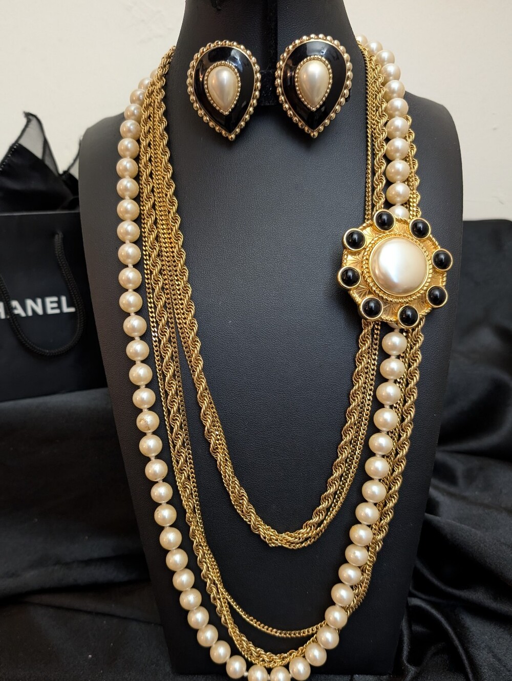 #37. "The Look" Vintage Monet Gold Necklace & Brooch & Vintage Pearls & Earrings
